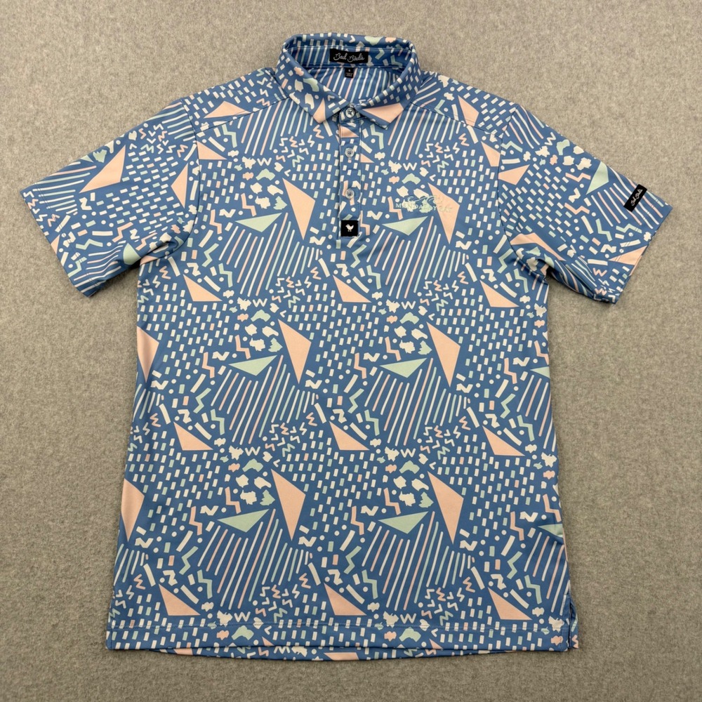 Bad‎ Birdie Polo Shirt Mens Small Blue Geometric Mandalay Bay Golf Short Sleeve